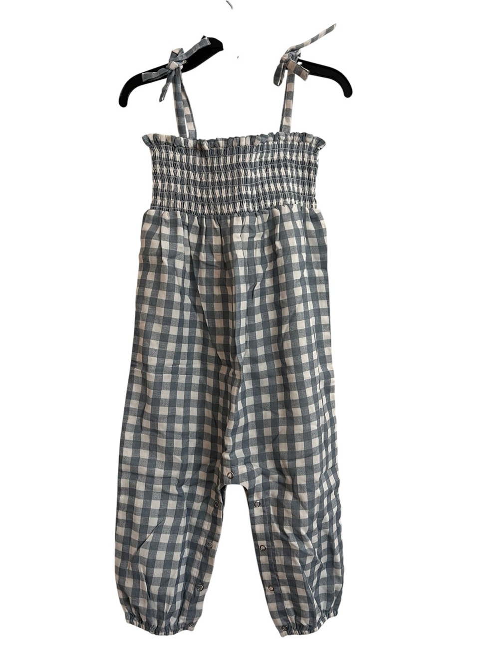 SIIX Smocked Gingham Strap Jumpsuit in Blue